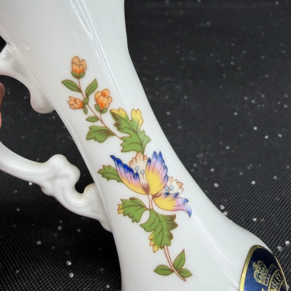 Aynsley Cottage Garden Miniature Pitcher Fine Bone China Butterfly Floral 4in